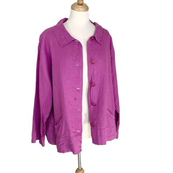 Flax Tour Linen Jacket in Sangria Size M - Picture 2 of 8